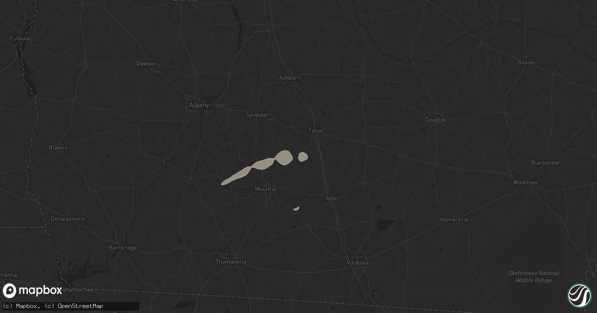 Hail map in Omega, GA on December 2, 2018