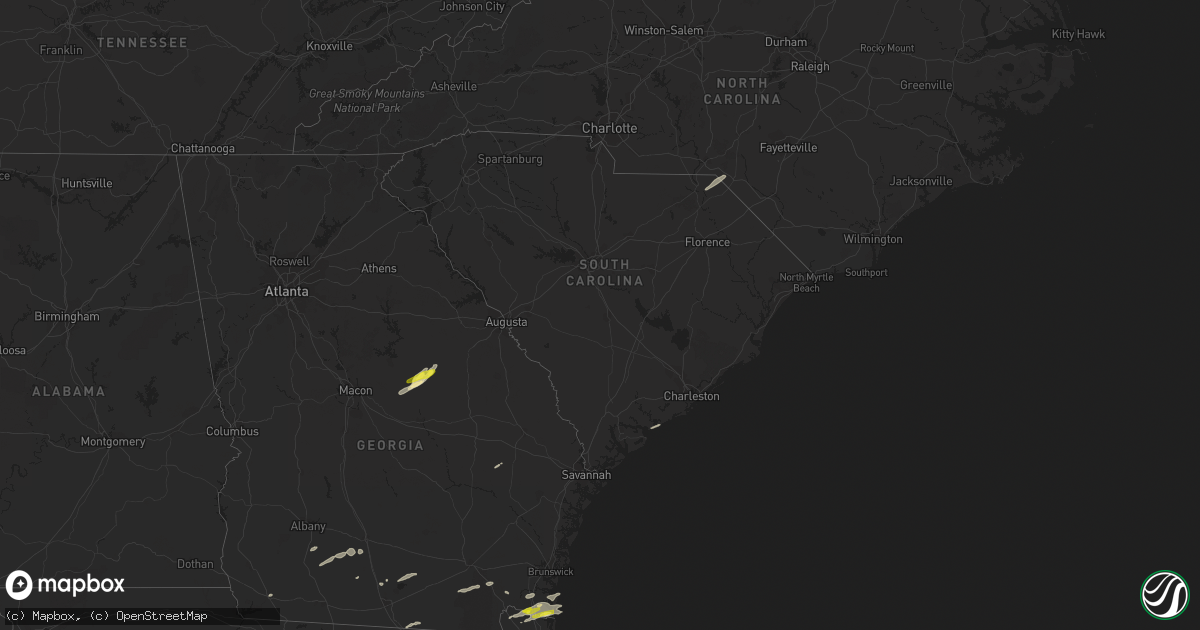 Hail map in South Carolina on December 2, 2018