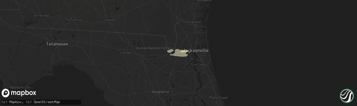 Hail map in Jacksonville, FL on December 2, 2023