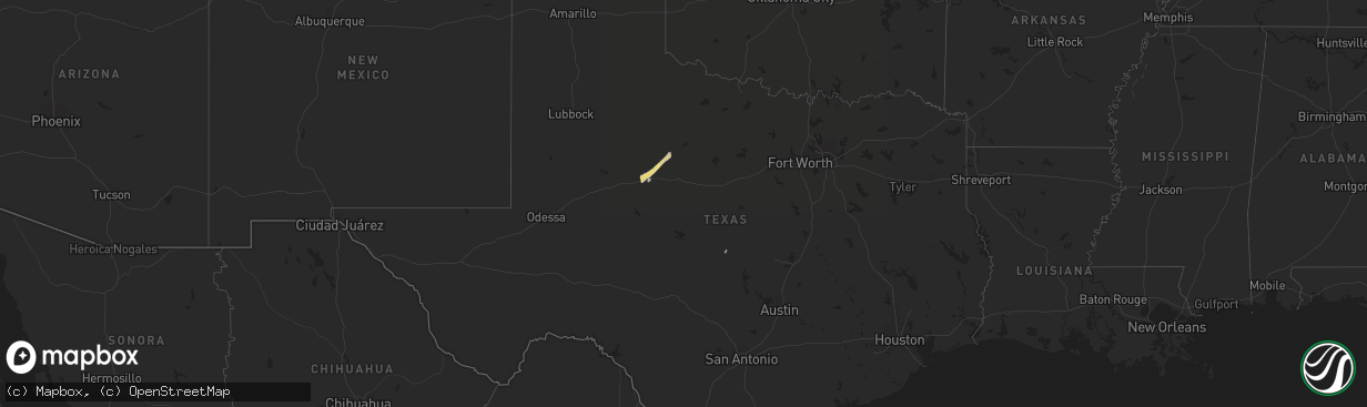 Hail map in Texas on December 3, 2011