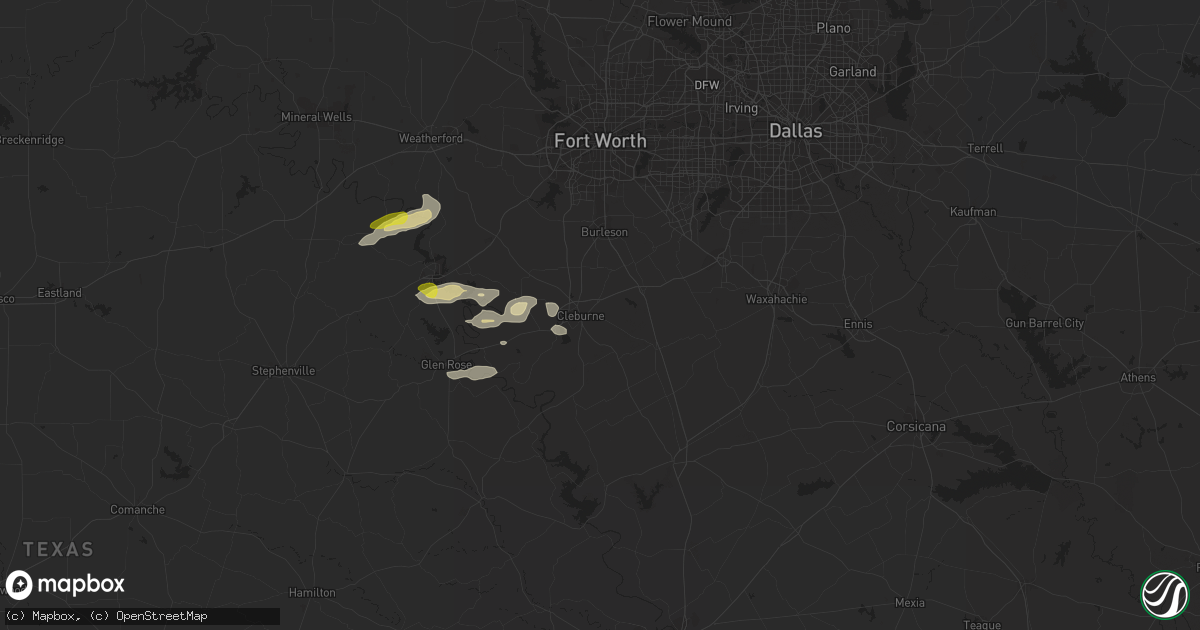 Hail map in Cleburne, TX on December 3, 2021