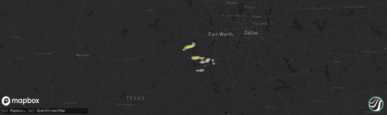 Hail map in Granbury, TX on December 3, 2021