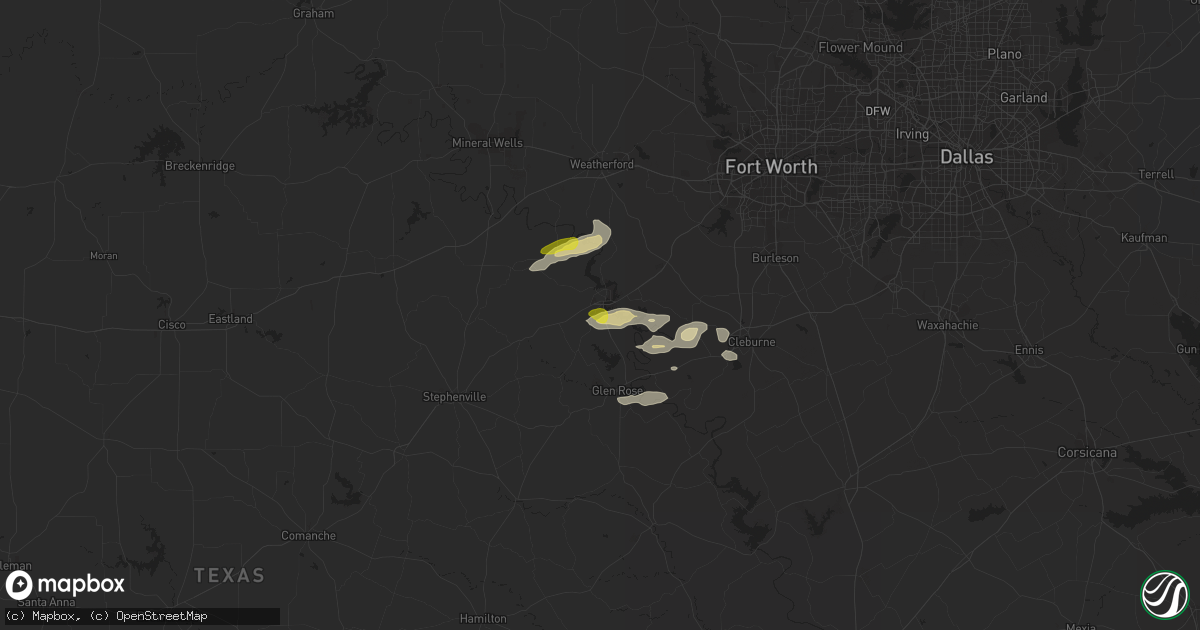 Hail map in Granbury, TX on December 3, 2021