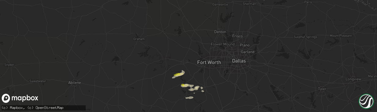 Hail map in Weatherford, TX on December 3, 2021