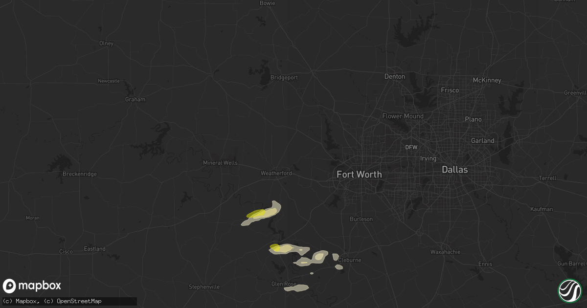 Hail map in Weatherford, TX on December 3, 2021