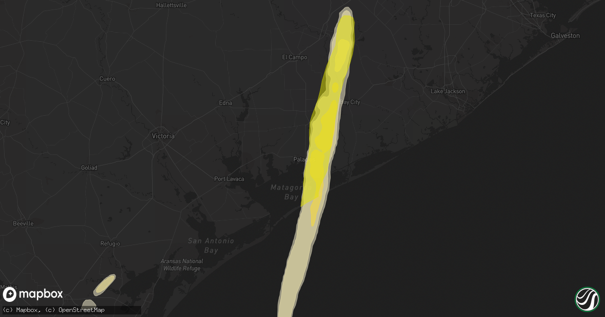 Hail map in Palacios, TX on December 4, 2016