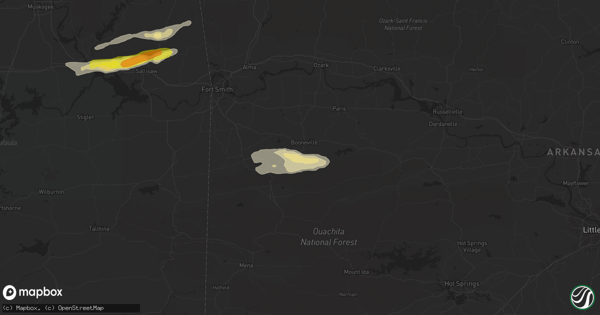 Hail map in Booneville, AR on December 4, 2017