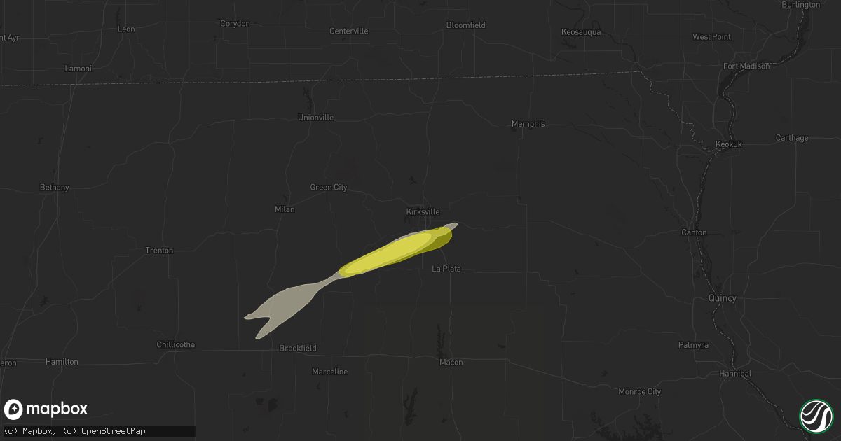 Hail map in Kirksville, MO on December 4, 2017