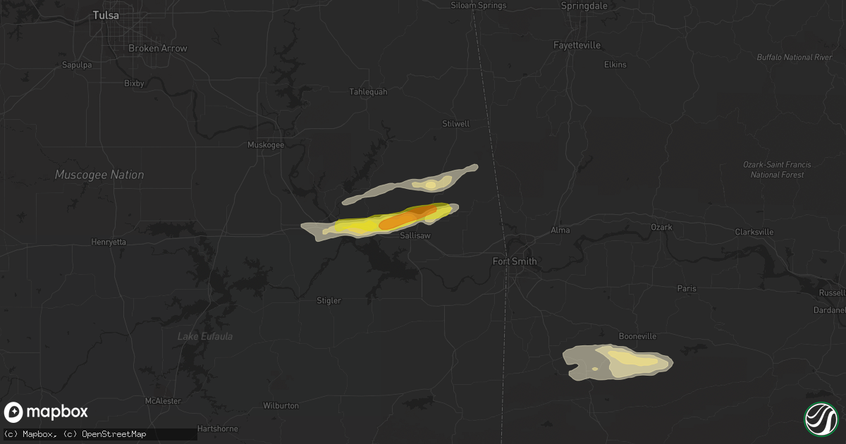 Hail map in Sallisaw, OK on December 4, 2017