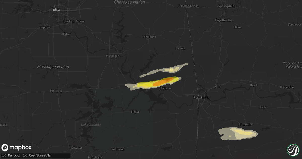 Hail map in Vian, OK on December 4, 2017