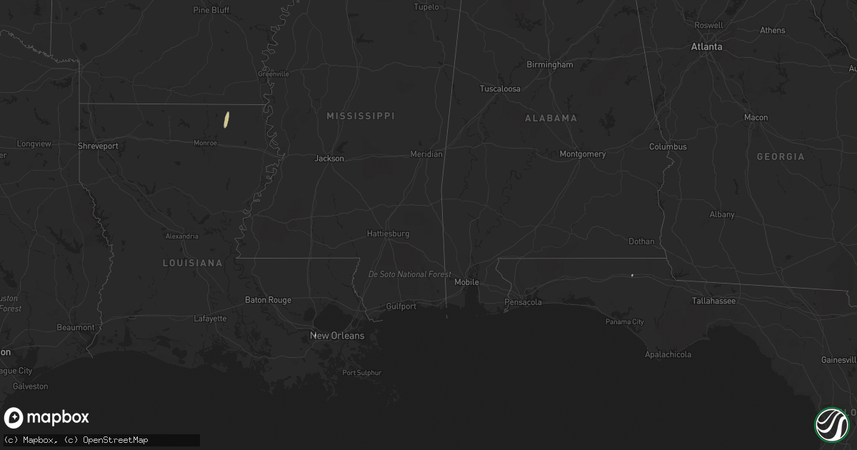 Hail map in Mississippi on December 5, 2016