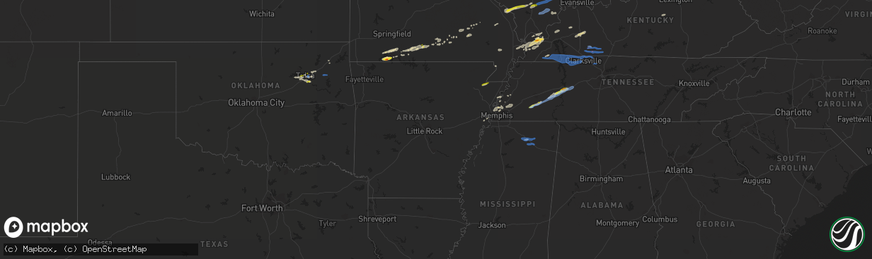 Hail map in Arkansas on December 5, 2021