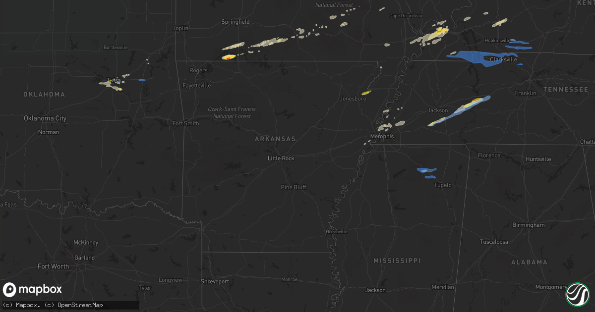 Hail map in Arkansas on December 5, 2021