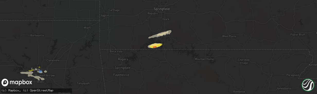 Hail map in Blue Eye, MO on December 5, 2021