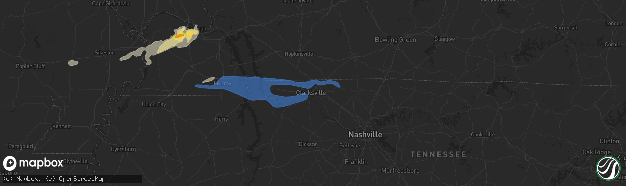 Hail map in Clarksville, TN on December 5, 2021