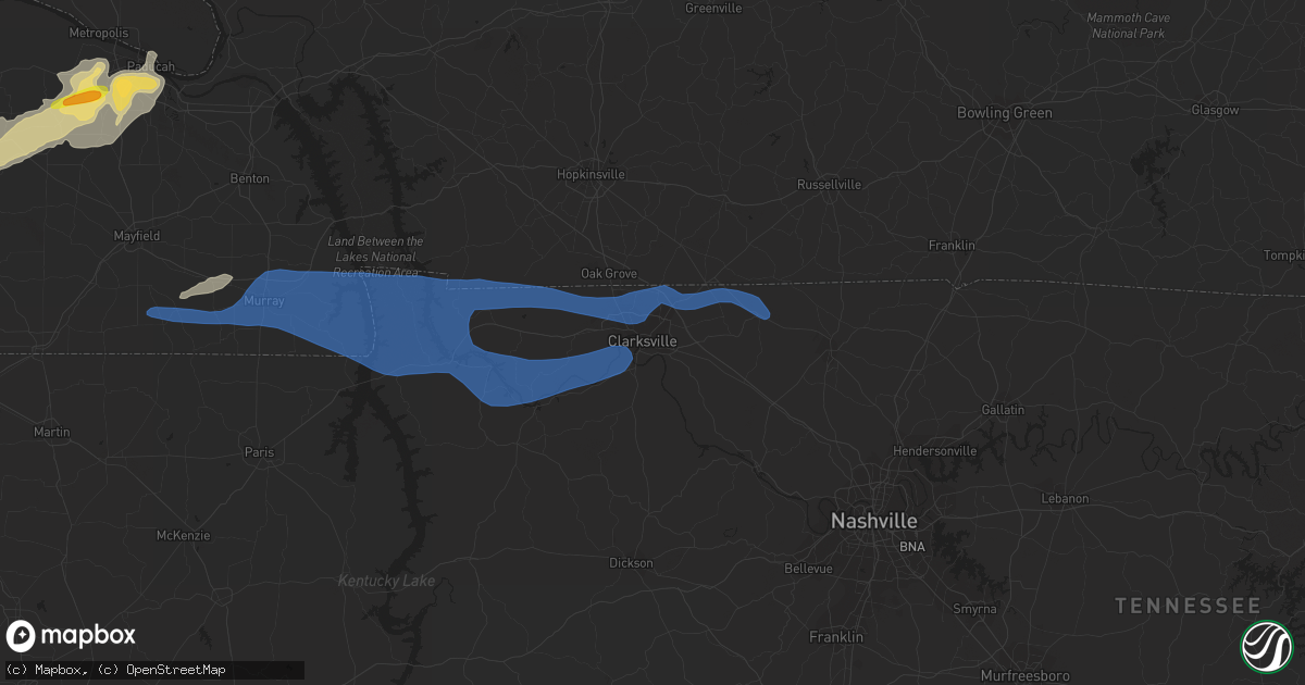 Hail map in Clarksville, TN on December 5, 2021