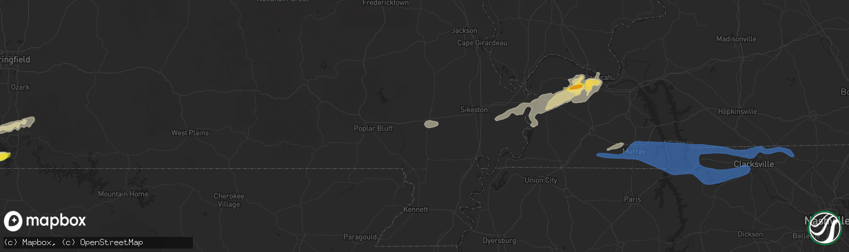 Hail map in Dexter, MO on December 5, 2021