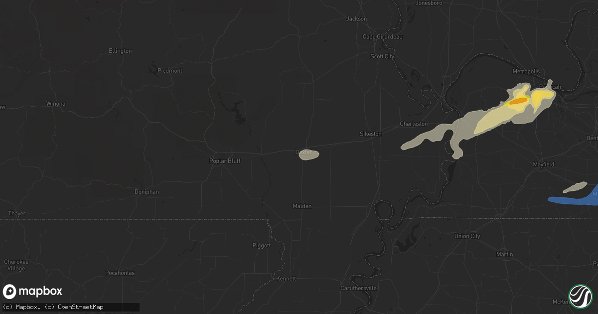 Hail map in Dexter, MO on December 5, 2021