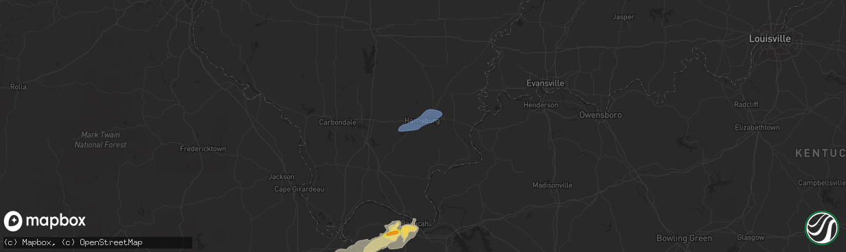 Hail map in Harrisburg, IL on December 5, 2021