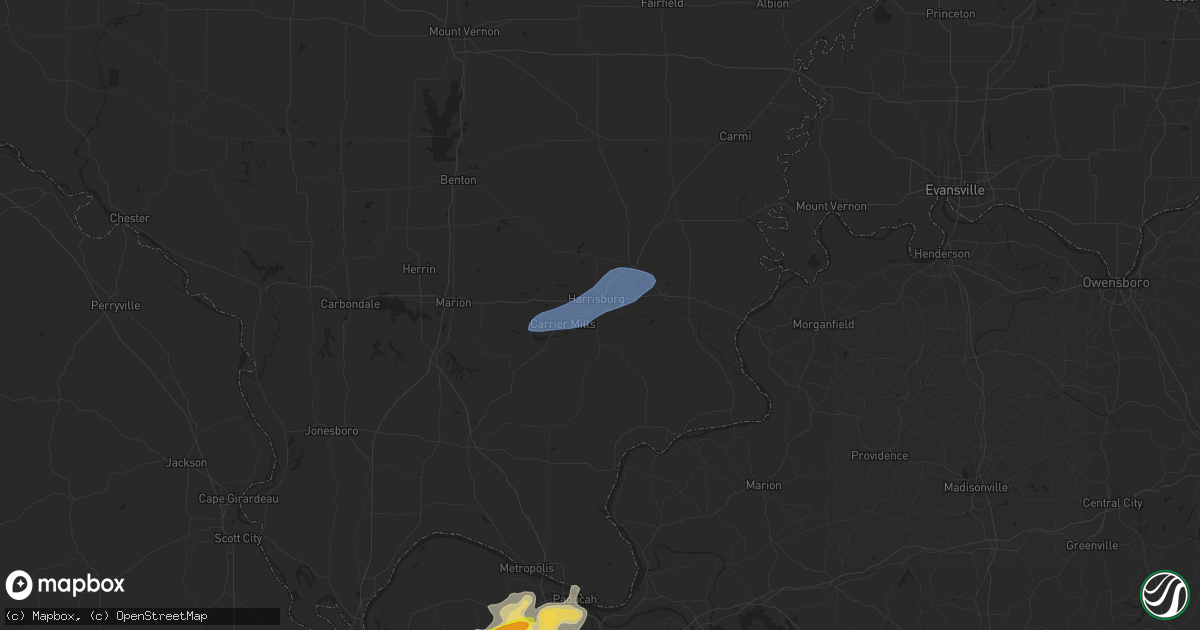 Hail map in Harrisburg, IL on December 5, 2021