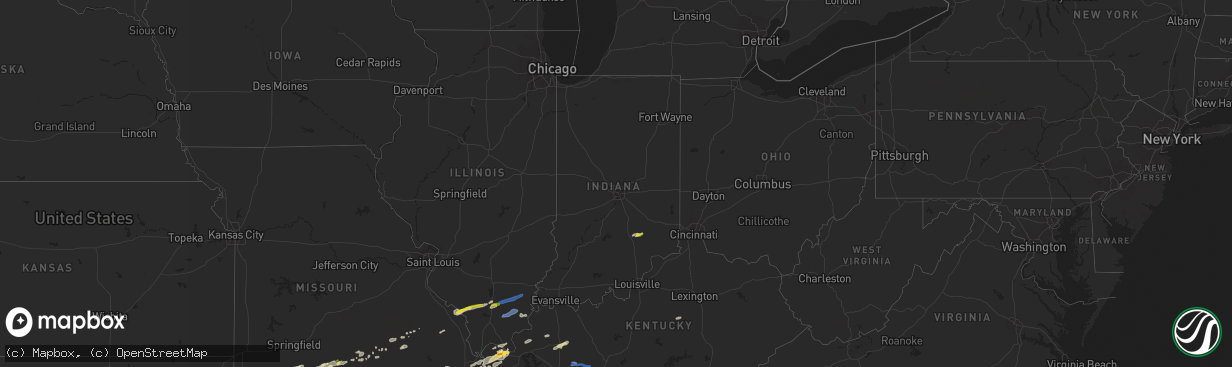 Hail map in Indiana on December 5, 2021