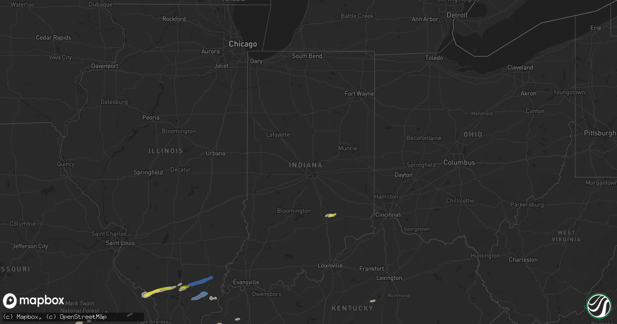 Hail map in Indiana on December 5, 2021