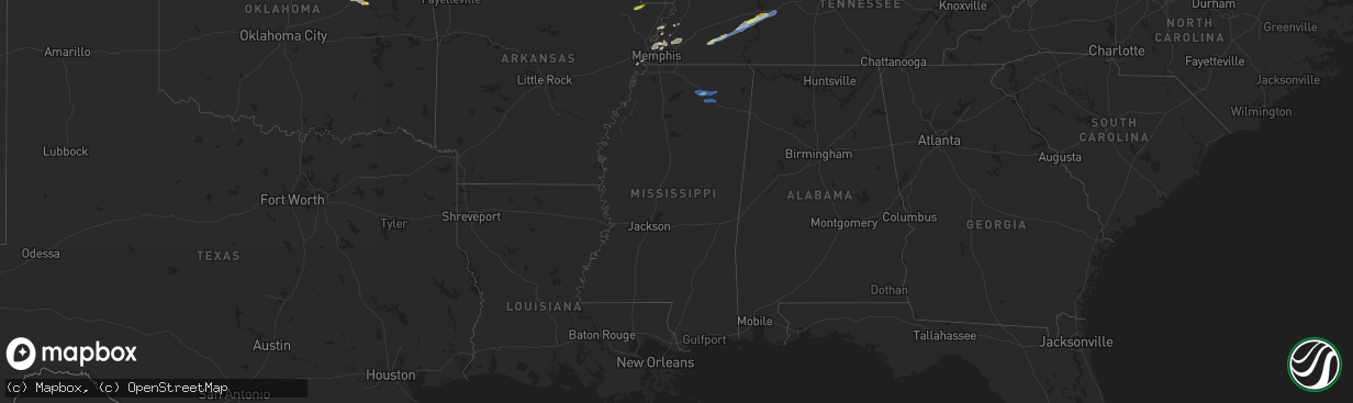 Hail map in Mississippi on December 5, 2021