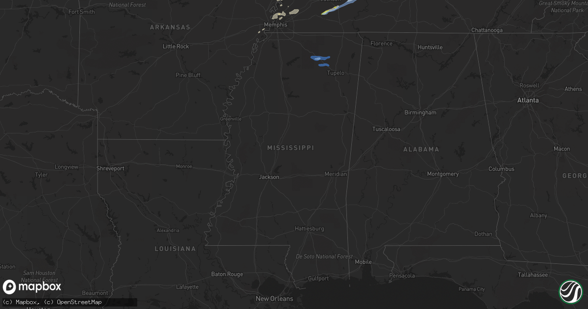 Hail map in Mississippi on December 5, 2021