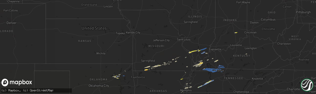 Hail map in Missouri on December 5, 2021