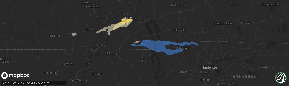 Hail map in Murray, KY on December 5, 2021