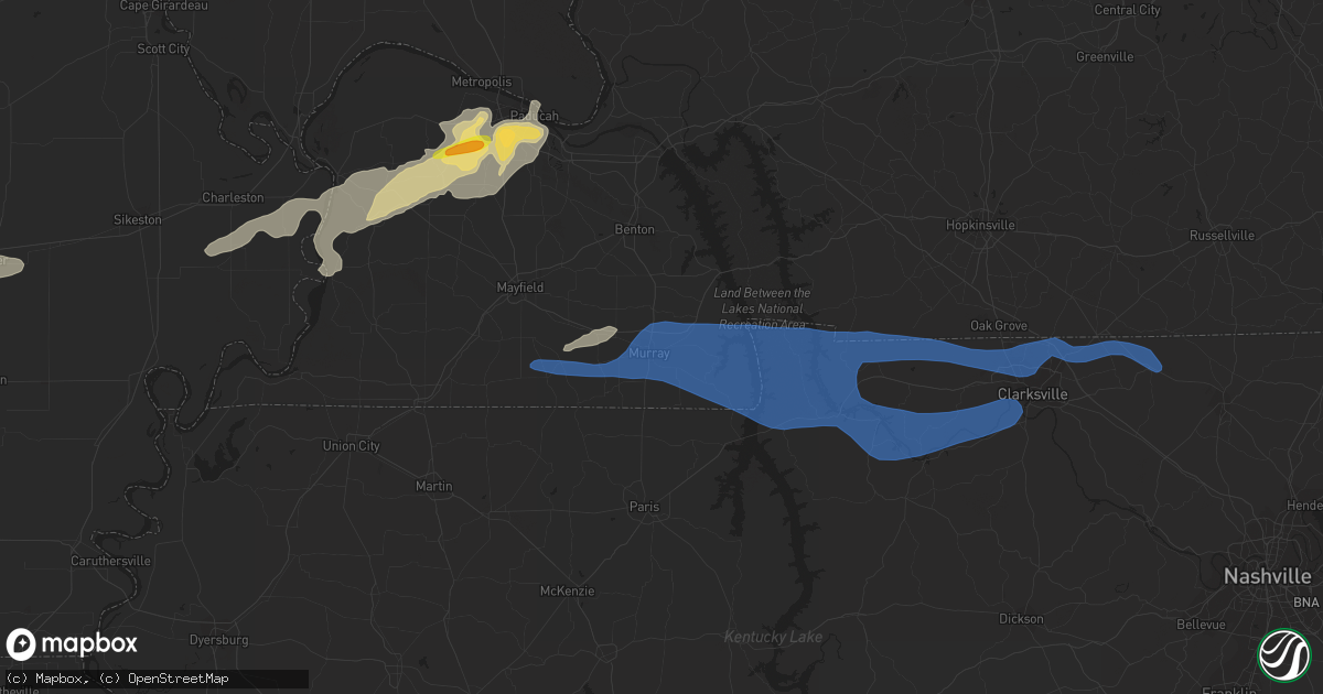 Hail map in Murray, KY on December 5, 2021