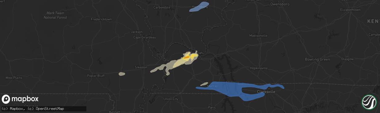 Hail map in Paducah, KY on December 5, 2021