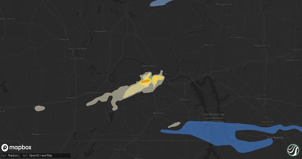 Hail map in Paducah, KY on December 5, 2021