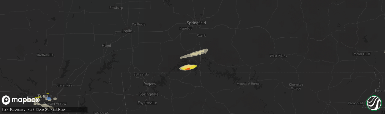 Hail map in Reeds Spring, MO on December 5, 2021