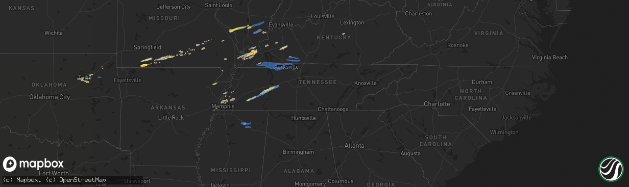 Hail map in Tennessee on December 5, 2021