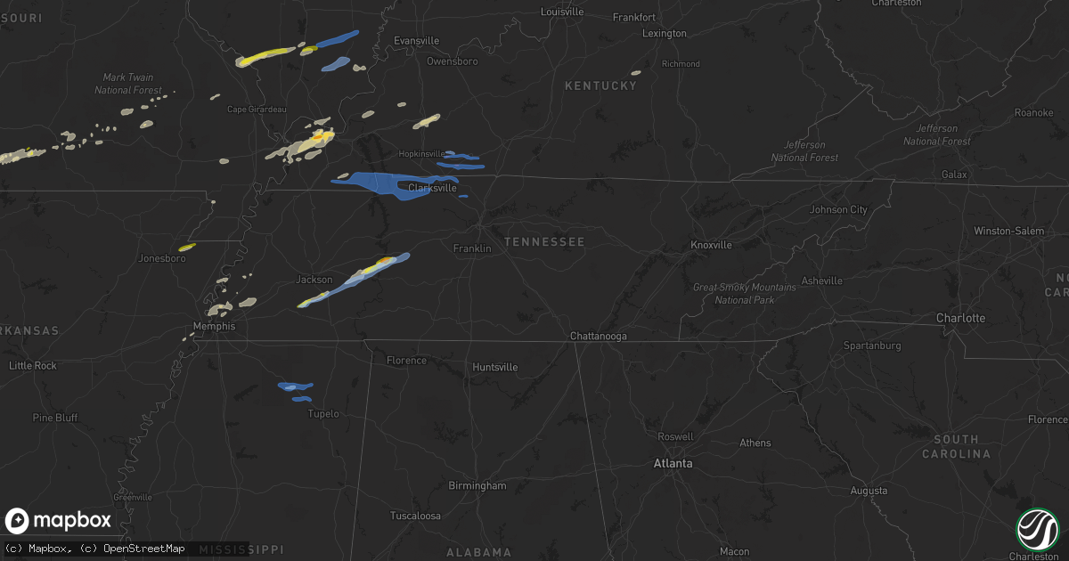 Hail map in Tennessee on December 5, 2021