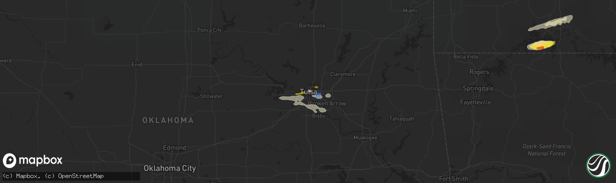 Hail map in Tulsa, OK on December 5, 2021