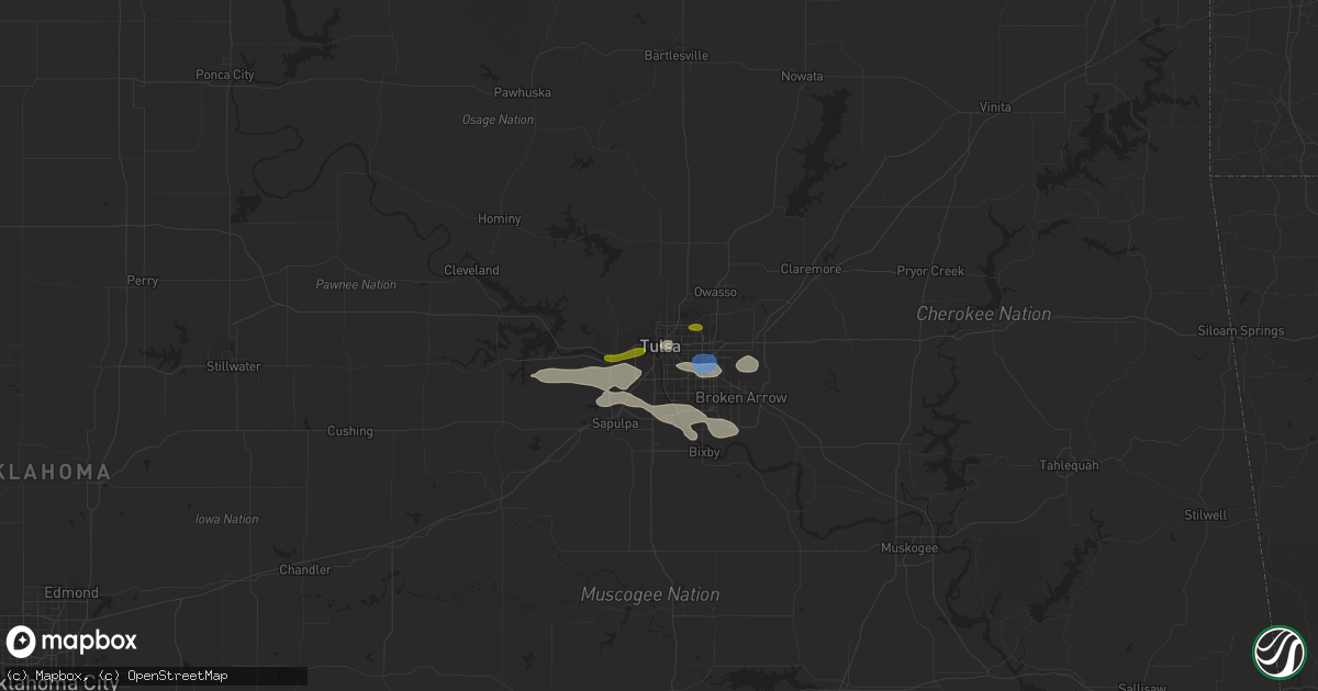 Hail map in Tulsa, OK on December 5, 2021