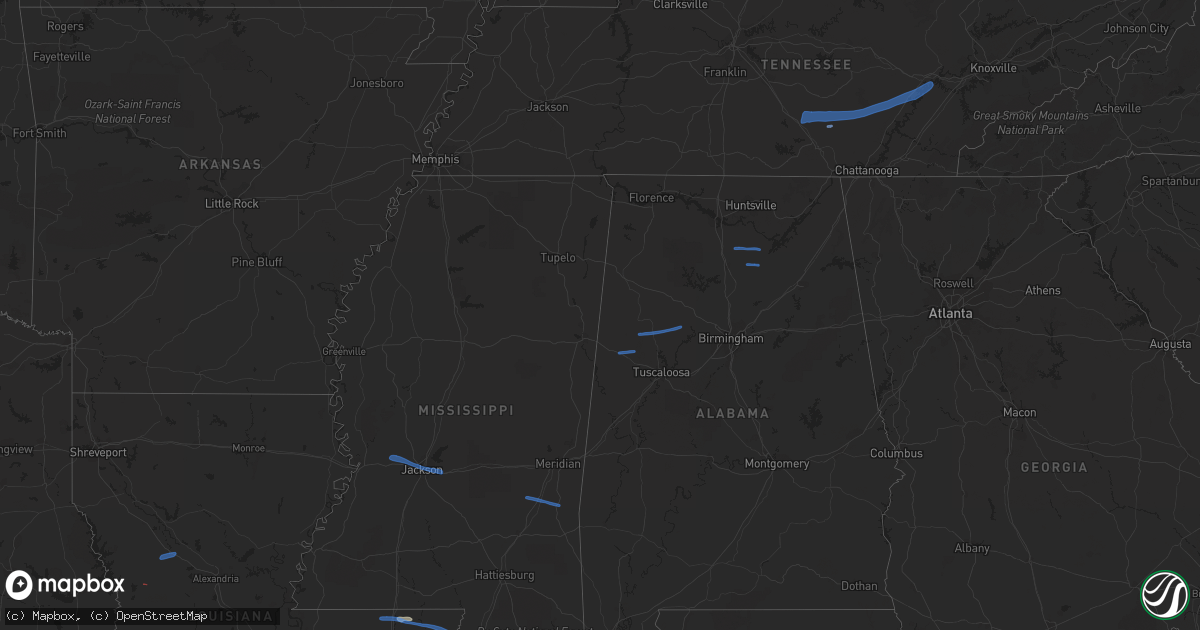 Hail map in Alabama on December 6, 2021