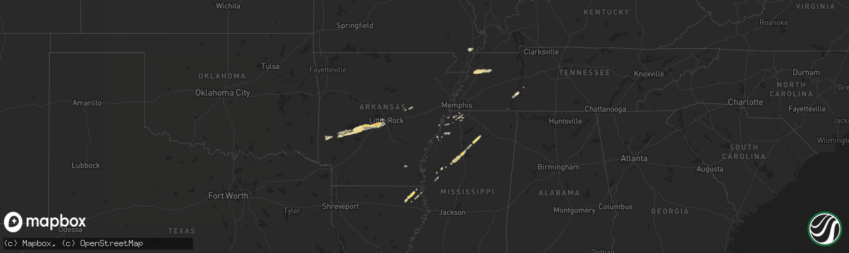 Hail map in Arkansas on December 8, 2012