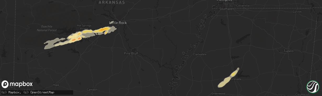 Hail map in Hot Springs National Park, AR on December 8, 2012