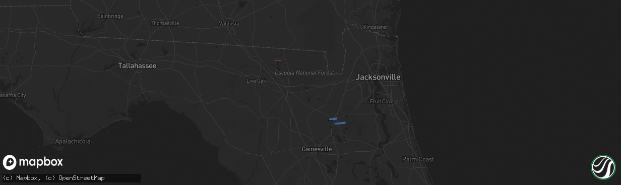 Hail map in Starke, FL on December 8, 2021