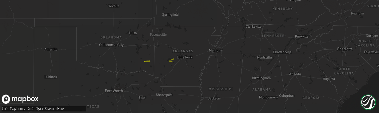 Hail map in Arkansas on December 8, 2023