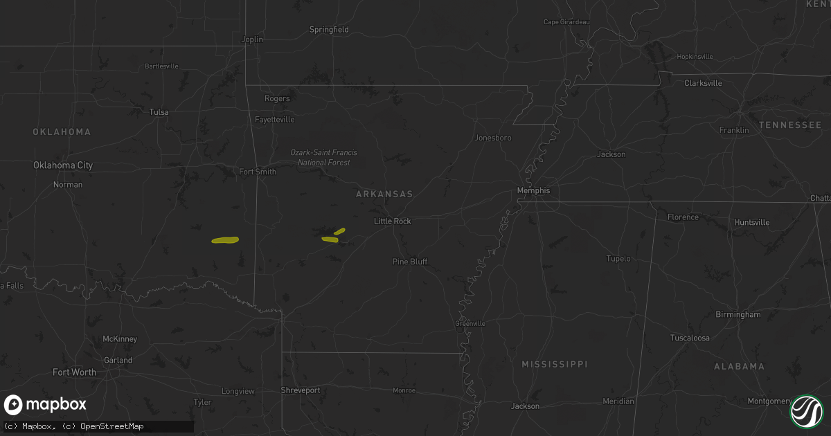 Hail map in Arkansas on December 8, 2023