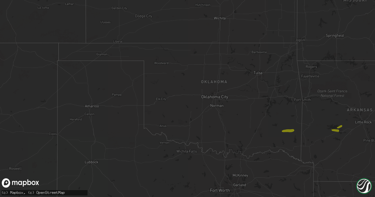 Hail map in Oklahoma on December 8, 2023