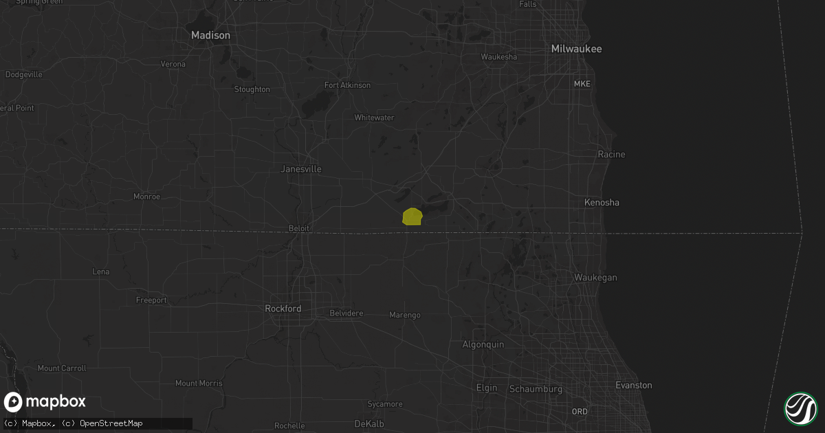 Hail map in Lake Geneva, WI on December 9, 2020