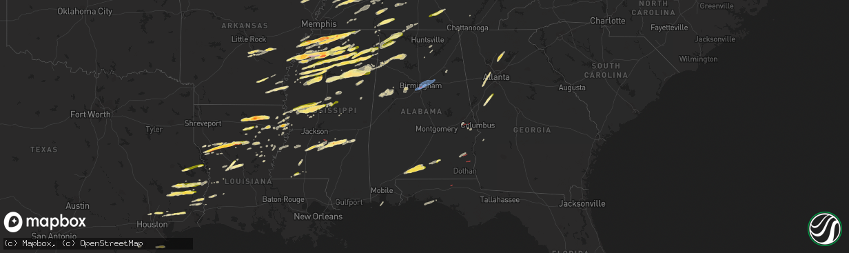 Hail map in Alabama on December 9, 2023