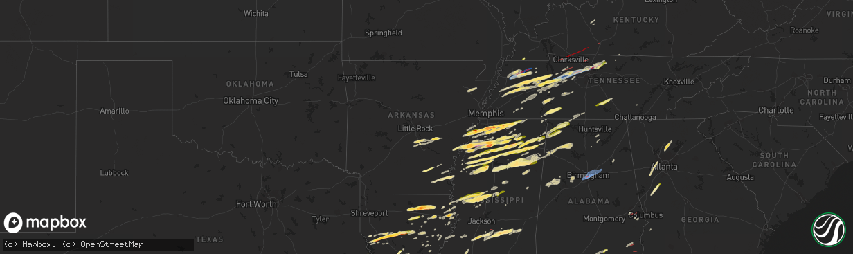 Hail map in Arkansas on December 9, 2023