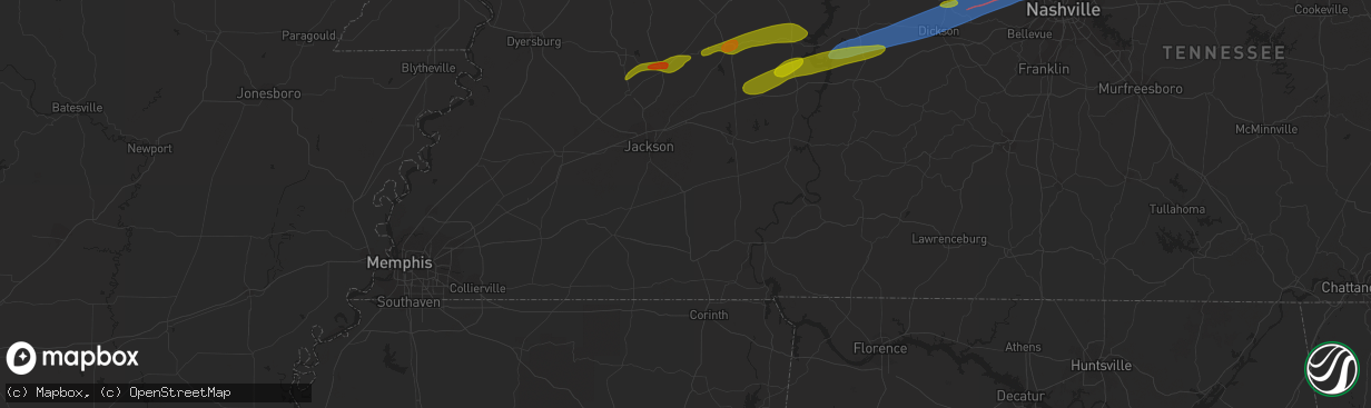 Hail map in Ashland City, TN on December 9, 2023