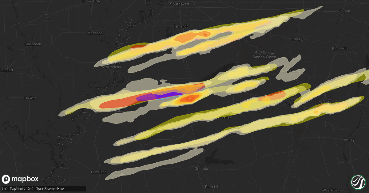 Hail map in Batesville, MS on December 9, 2023